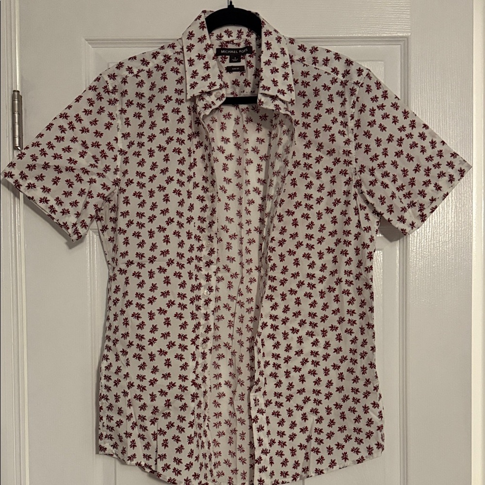 Michael Kors White Shirt slim S  with Red Floral Design